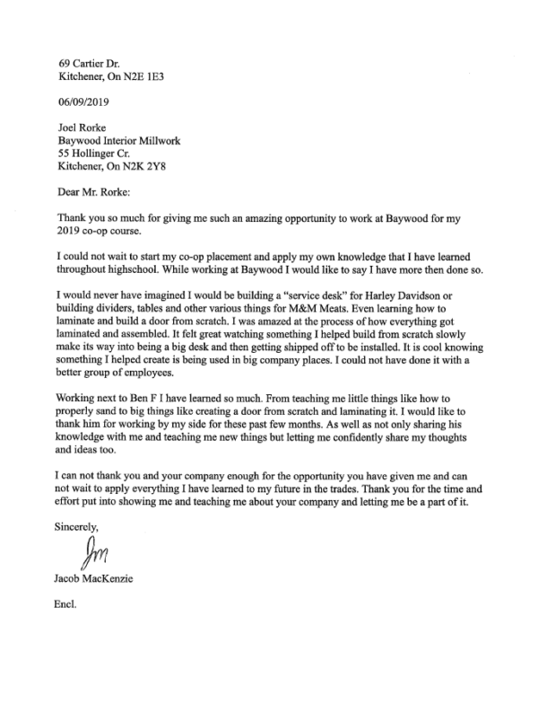 Baywood receives a nice thank-you letter....... - Baywood Interior Millwork
